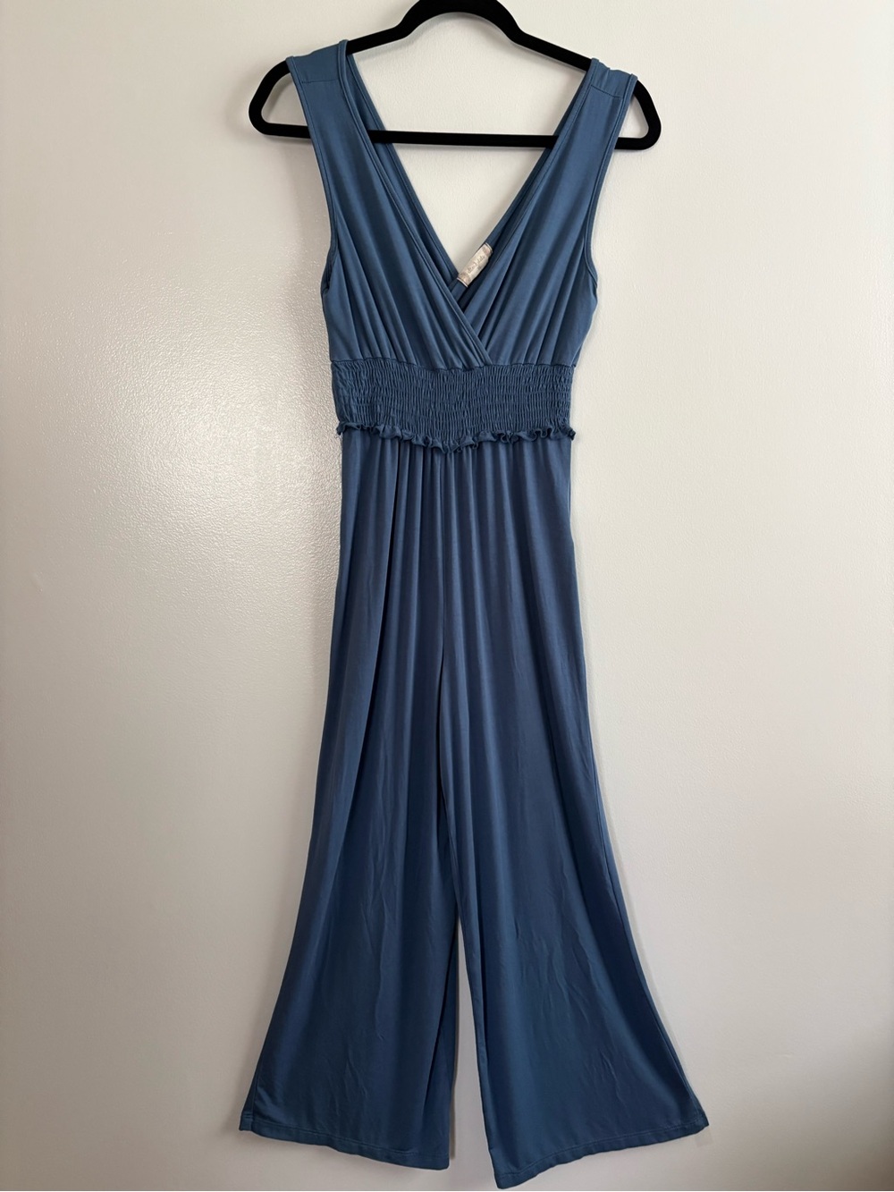 Altar'd State Wide Leg Smocked Waist Jumpsuit Blue V-Neck XS